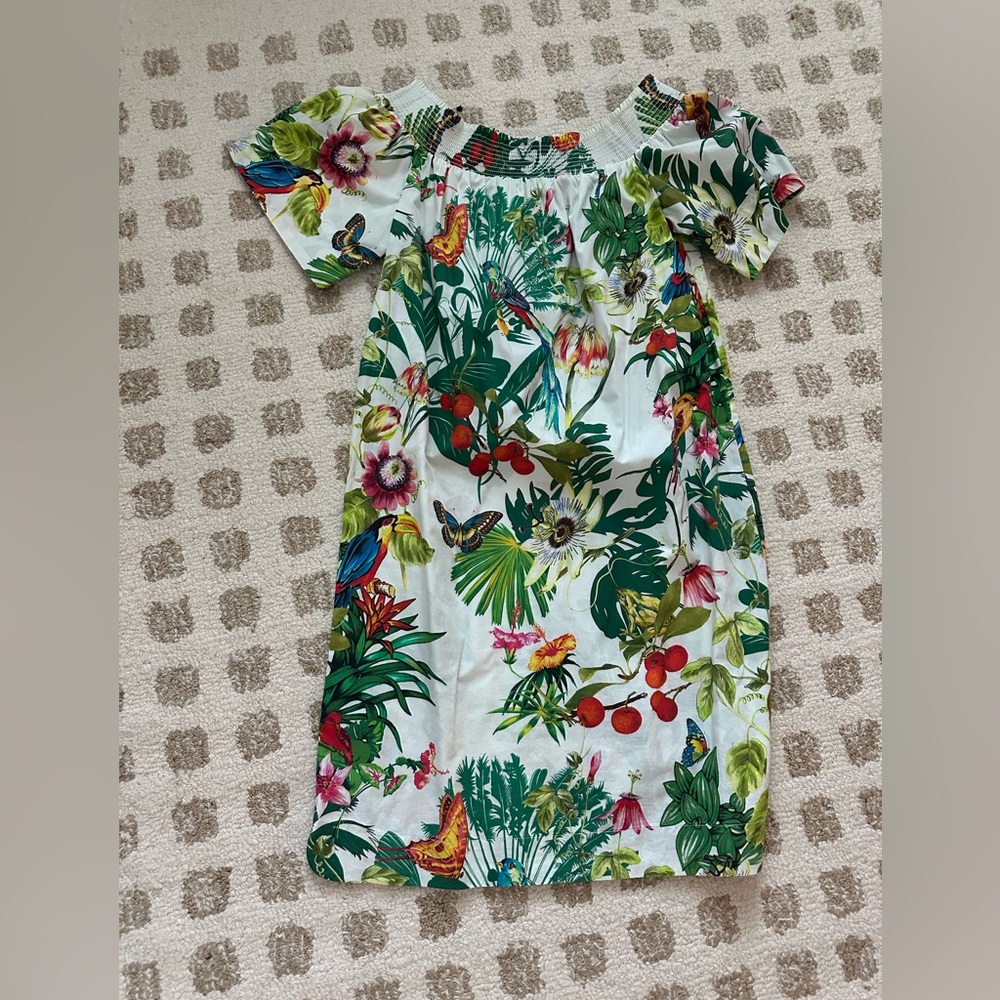 J. Crew Dress with Green and Red Tropical Print